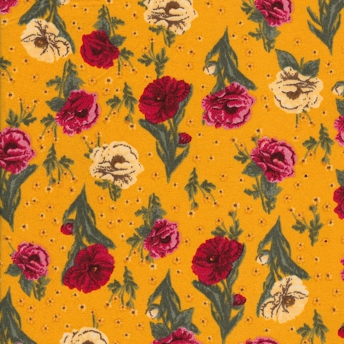 Gold/Red Poppy Floral Double Brushed Jersey Knit