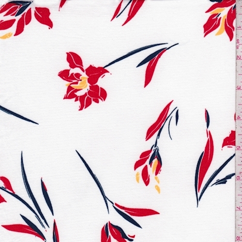 White/Red Modern Floral Double Brushed Jersey Knit