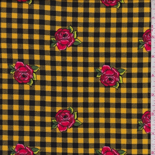Black/Gold Check Floral Double Brushed Jersey Knit