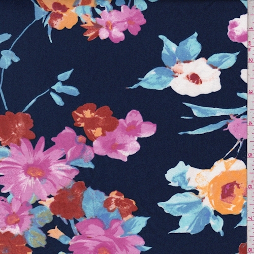 Navy/Fuchsia Multi Floral Double Brushed Jersey Knit