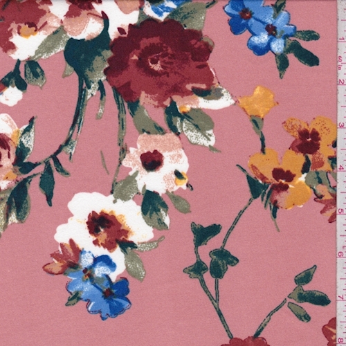 Terra Cotta/Royal Multi Floral Double Brushed Jersey Knit