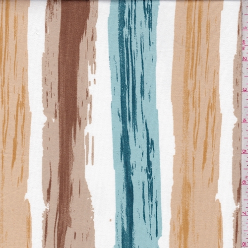 ITY White/Beige/Spa Blue Brushstroke Stripe Jersey Knit