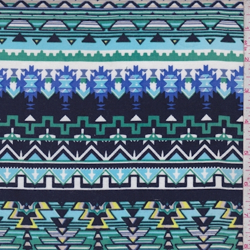 Navy/Jade Aztec Stripe Rayon Challis