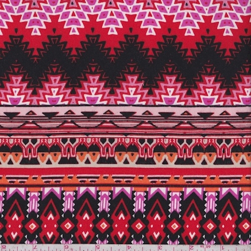 Red/Orange Aztec Stripe Rayon Challis