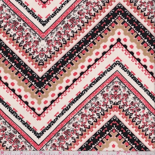 Bone/Coral/Tan Deco Chevron Rayon Challis