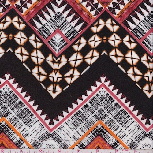 Walnut/White/Salmon Tribal Chevron Rayon Challis