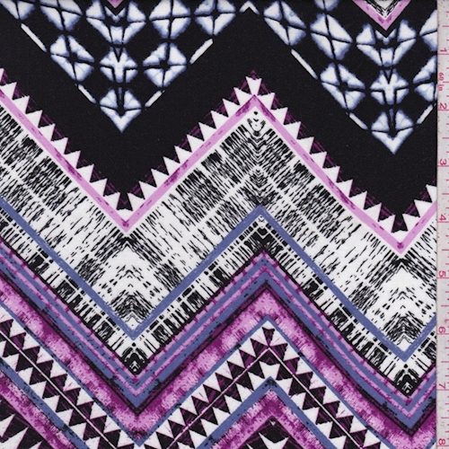 Black/Lilac/White Tribal Chevron Rayon Challis