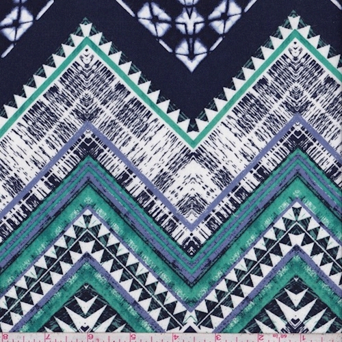 Navy/Jade/White Tribal Chevron Rayon Challis