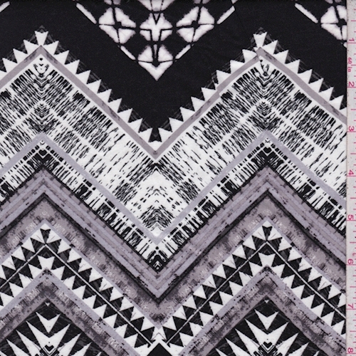 Black/Lavender/White Tribal Chevron Rayon Challis