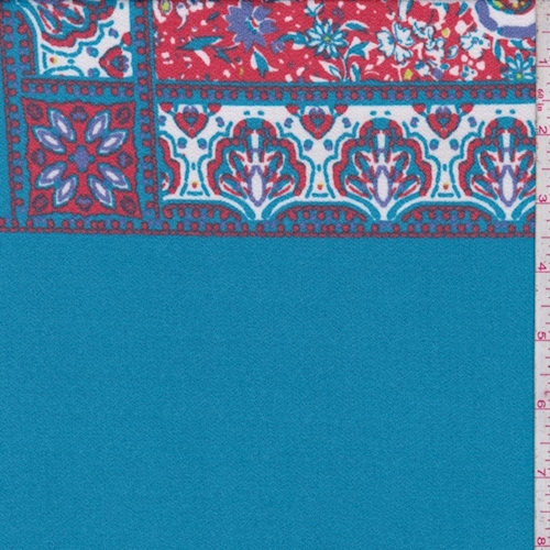 Aqua/Brick/White Multi Deco Tile Techno Crepe Knit