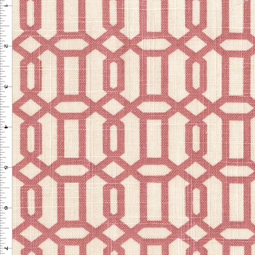 *8 1/4 YD PC -- Cream/Samon Pink Imperial Trellis Slub Woven Decor Fabric