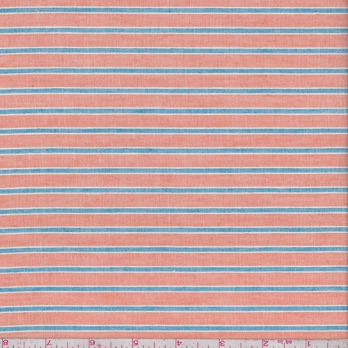 Clay Orange/Teal Stripe Cotton Lawn