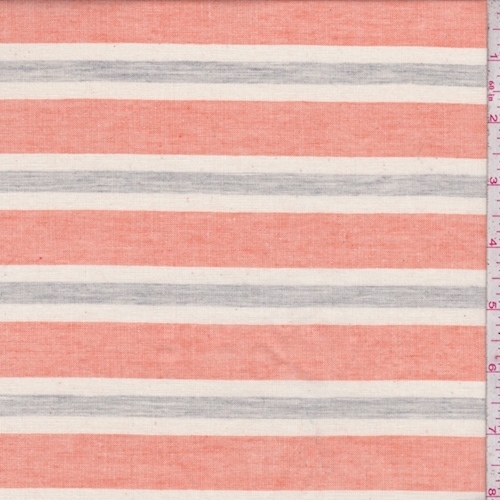 Light Orange/Ivory/Grey Stripe Cotton Lawn