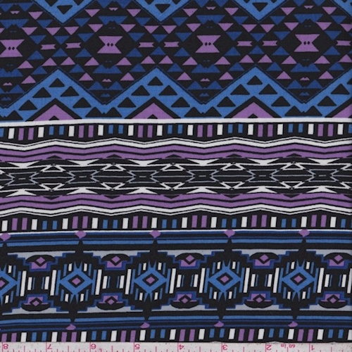 Black/Cobalt/Lilac Southwest Stripe Rayon Challis