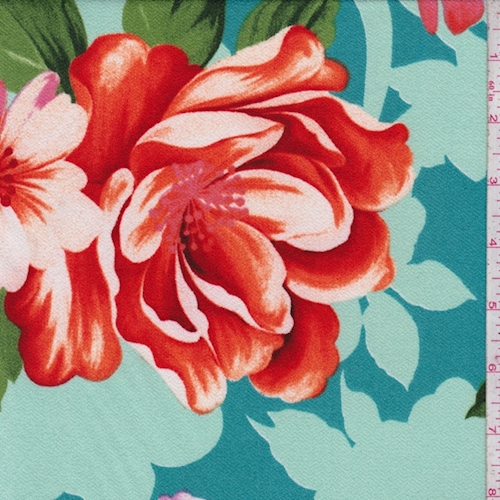 Aqua Green/Orange Floral Techno Crepe Knit