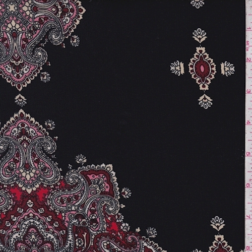 Black/Red/Pink Stylized Medallion Matte Jersey Knit