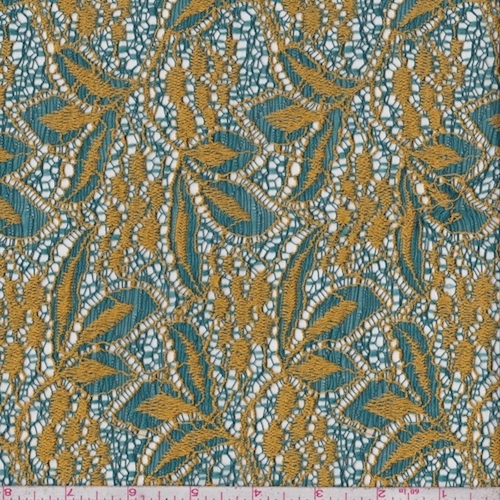 Teal/Gold Stylized Floral Lace
