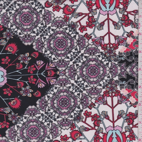 Black/White/Pink Floral Medallion Matte Jersey Knit