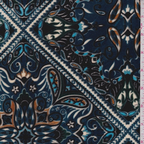 Teal/Gold/Black Deco Tile Stretch Velvet