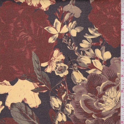 Rust/Gold/Black Floral Printed Velveteen Decor Fabric