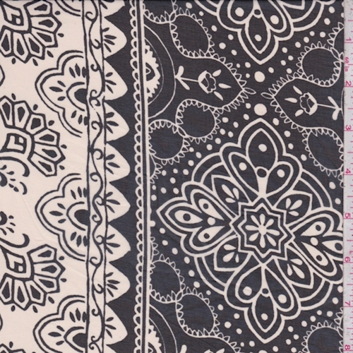 Black/Natural Stylized Tile Silk Chiffon Panel