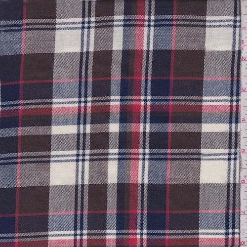Brown/Navy/Ivory Plaid Cotton Shirting