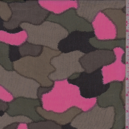 Olive/Taupe/Pink Abstract Camo Chiffon