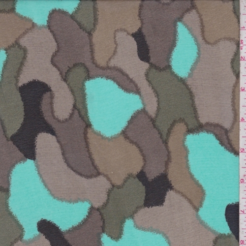 Army/Taupe/Aquamarine Abstract Camo Chiffon