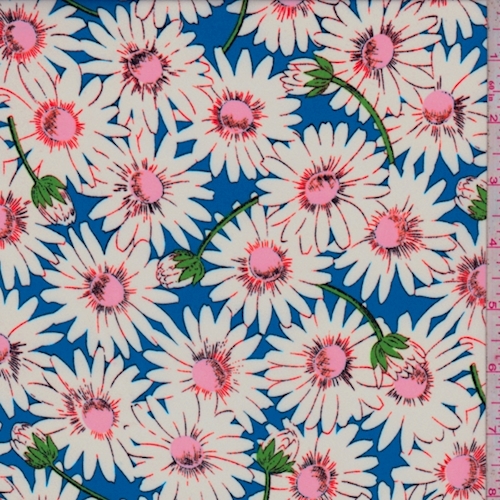 Aqua/White/Pink Daisy Crepe Georgette