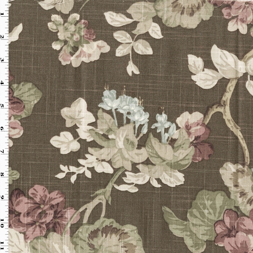 Brown/Green/Multi Braemore Floral Printed Linen Decor Fabric