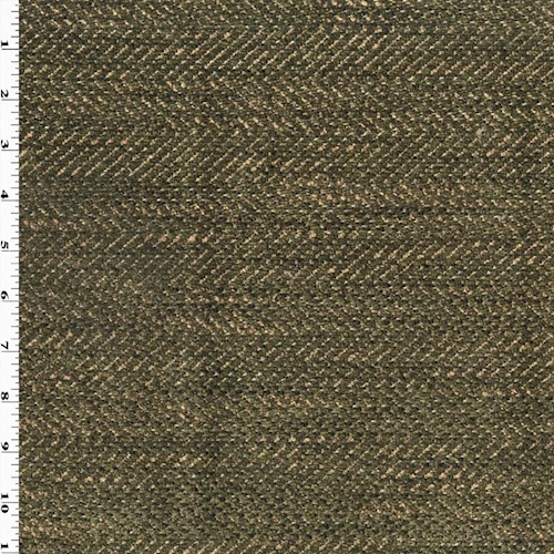 Olive Green/Brown Textured Chenille Chevron Decor Fabric