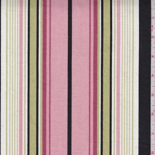 Black/Pink/Avocado Stripe Print Canvas Decor Fabric
