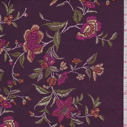 Purple Stylized Floral Scuba Knit