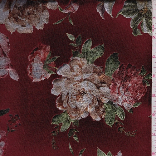 Cranberry Floral Foil Printed Velvet Knit