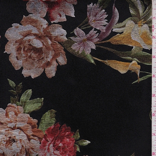 Black Multi Floral Foil Printed Velvet Knit