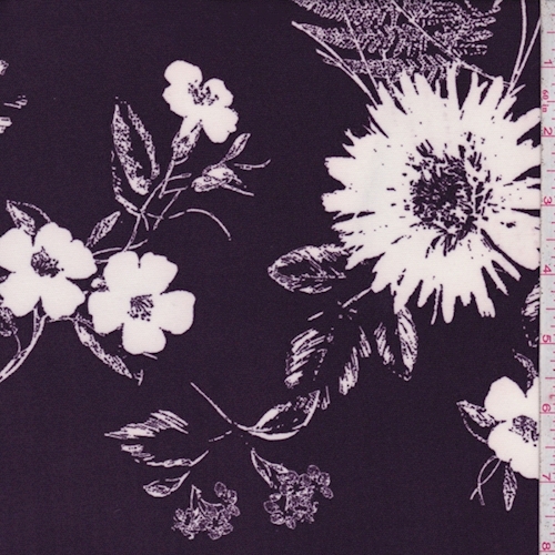 Amethyst/White Sketch Floral Scuba Knit