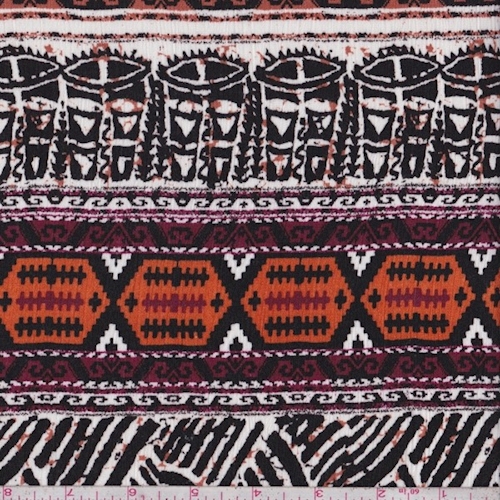 White/Mulberry/Orange Tribal Stripe Rayon Crinkle