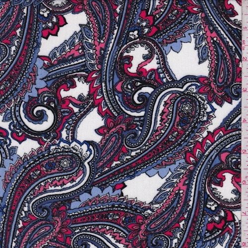 White/Periwinkle/Pink Paisley Rayon Crinkle