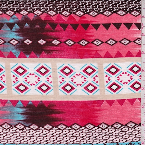 Coral/Maroon Southwest Stripe Rayon Crinkle