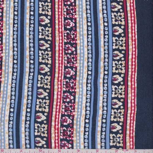 Navy/Red/Beige Deco Stripe Rayon Crinkle
