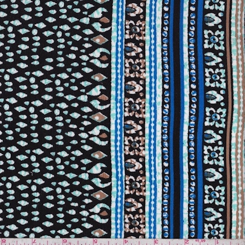 Black/Royal/Turquoise Deco Stripe Rayon Crinkle