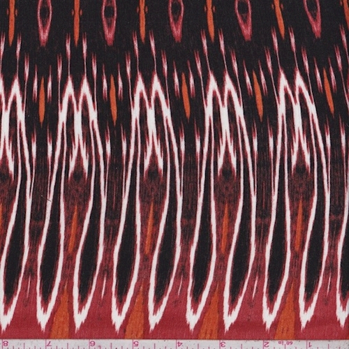 Black/Crimson Flamestitch Diamond Rayon Crinkle
