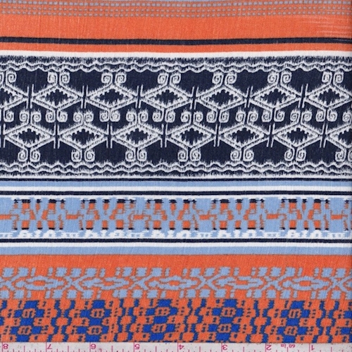 Navy/Periwinkle/Orange Deco Patchwork Rayon Crinkle