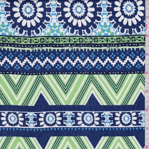 Ocean/Lime/White Medallion Stripe Rayon Crinkle