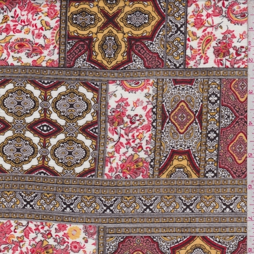 White/Brick/Gold Deco Block Rayon Crinkle