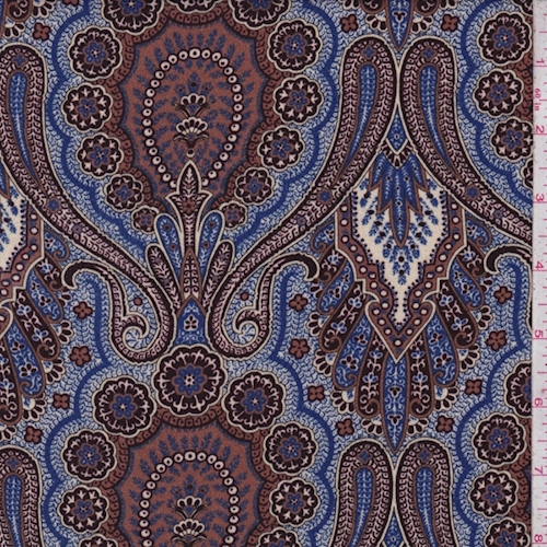 Taupe/Cobalt Stylized Rayon Crepe
