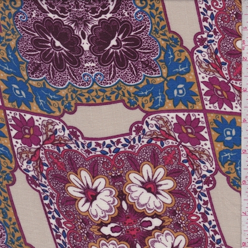 Tan/Plum/Cobalt Deco Block Challis