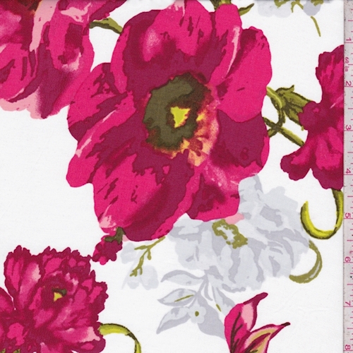 White/Ruby/Coral Modern Floral Twill Challis