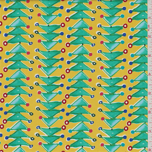 Bright Gold Christmas Tree Print Cotton