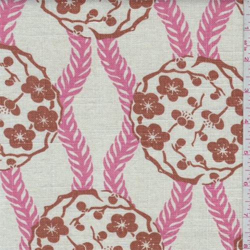 Natural/Copper Floral Medallion Linen